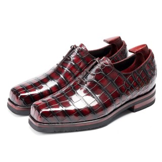 Sapato Masculino Salto Interno 6CM | Sapatos Sociais Em Couro De Crocodilo Do Nilo Na Cor Bordô Com Costura Goodyear