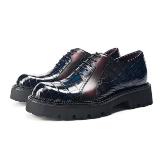 Sapatos Casuais com Aumento de Altura para Homem 6CM | Sapatos Oxford em Couro Bovino e Couro de Crocodilo do Nilo