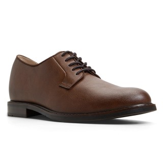 Sapato Social Com Salto Interno Masculino - Sapatos Derby Marrons de Couro Vegano 7CM