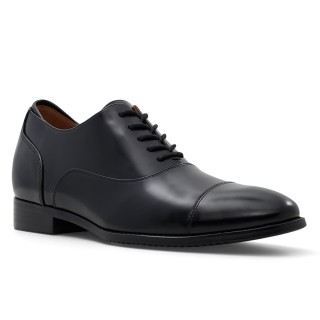 Salto Alto Para Homens - Oxfords De Couro Vegano Preto 7CM