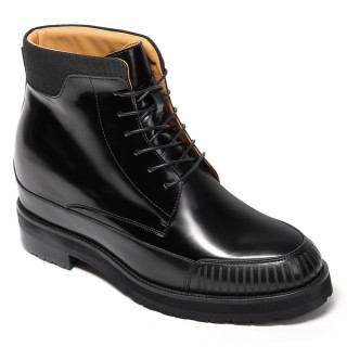 Salto Alto Para Homens - Botas De Trabalho Em Couro Preto Brilhante 11CM
