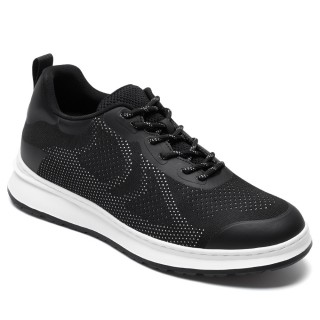 Sapatos Masculinos Com Salto - Tênis Casuais De Tricô Preta 7CM