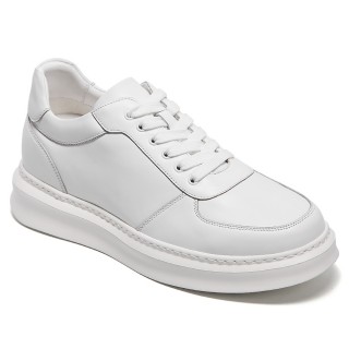 Sapatos Masculinos Com Salto - Sapatos De Elevador Invisíveis De Couro Branco 7CM