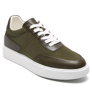 Salto Alto Para Homens - Tênis Esportivo Casual Nobuck Verde Oliva 7CM