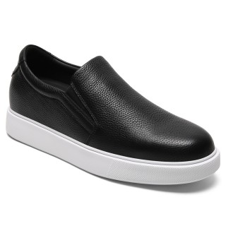 Salto Alto Para Homens - Mocassim Casual de Couro Preto 7CM