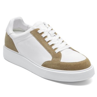 Salto Alto Para Homens - Sapatos Casuais De Couro Branco 7CM