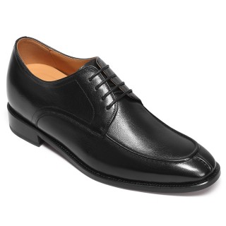 Sapato Social Com Salto Masculino - Sapatos Derby em Pele Preto 7CM