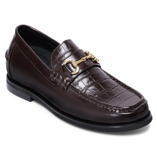 Salto Alto Para Homens - Mocassim de Couro Marrom Escuro 6CM