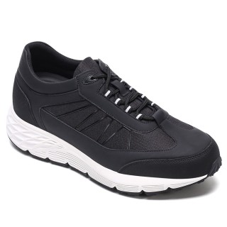 Sapato Masculino Com Salto Interno - Tênis Esportivo Preto em Couro e Pano 8CM