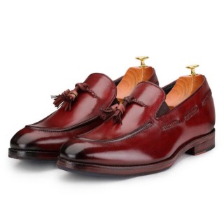 sapato masculino salto - mocassins artesanais com borla - vinho tinto - 7CM de altura