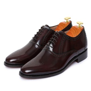 sapato social masculino com salto - biqueira medalhão artesanal oxford - Borgonha - 7CM mais alto