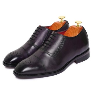 sapato masculino com salto interno - biqueira medalhão artesanal oxford - roxo - 7CM mais alto