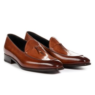 Sapato Social Masculino Com Salto Interno - Mocassins De Couro Marrom 6 CM