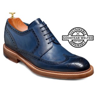 Goodyear welted sapato masculino com salto - sapato aumenta altura - Sapatos de Asa Pintados à Mão da Marinha Derby 7CM
