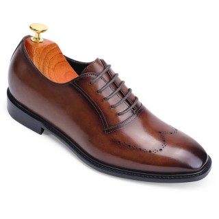 sapatos altos masculinos - homens oxfords de couro pintados à mão - marrom - 7CM mais alt