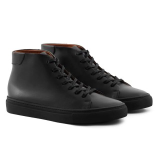 Feito à Mão Sapato Masculino Salto Alto - Tênis De Cano Alto De Couro Preto 7CM