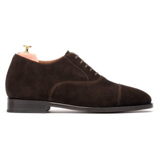 Sapatos Sociais Masculinos com Aumento de Altura | Sapatos Oxford com Aumento de Altura em Camurça Castanho-Escuro 6CM