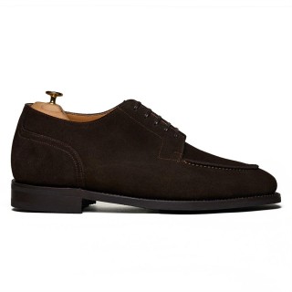 Sapatos Masculinos com Aumento de Altura Invisível | Derby Split Toe em Camurça Castanho-Escuro 6CM