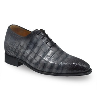Handcrafted Height Increasing Shoes for Men | Grey Alligator Oxfords 7CM / 2.76 Inches