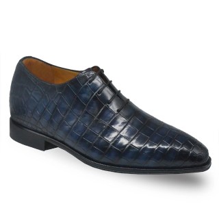 Handcrafted Height Increasing Shoes for Men | Navy Alligator Oxfords 7CM / 2.76 Inches