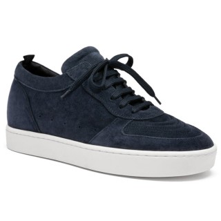 Sapatenis Masculino Com Salto - Sapatos De Camurça Azul Escuro Com Salto Alto 7CM