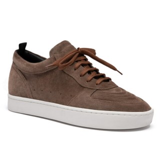 Sapatenis Masculino Com Salto Interno - Sapatos Casuais De Camurça Marrom 7CM
