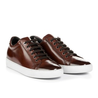 Tênis Masculino Com Salto Interno - Sapatos De Elevador Artesanais De Couro Marrom 7CM
