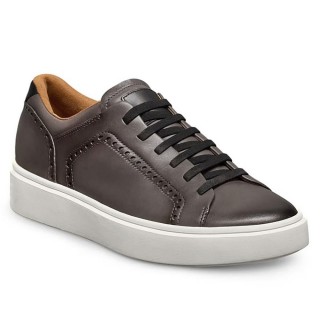 Sapato Masculino Salto Alto - Sapatos Invisíveis Para Aumento De Altura De Couro Cinza 7CM