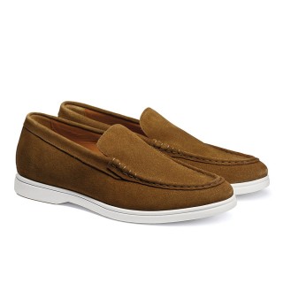Sapato Masculino Salto Alto - Mocassins De Camurça Castanho Claro 6CM