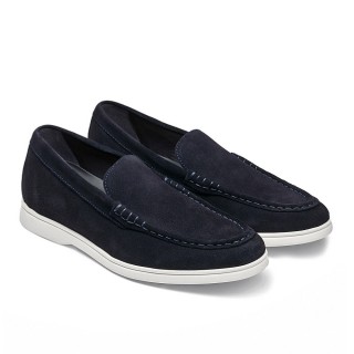 Sapato Masculino Salto Interno - Mocassins De Negócios De Camurça Azul Marinho 6CM