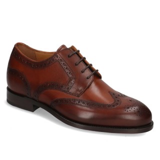 Sapato Masculino Salto Alto - Sapatos Sociais Brogue De Couro Marrom 7CM
