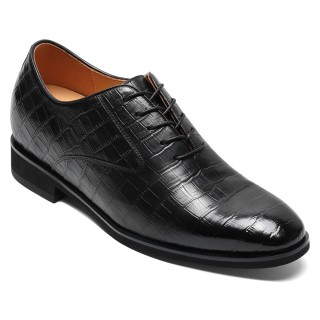 Sapato Social Com Salto Masculino | Sapatos Oxford Clássicos em Couro Preto 7CM