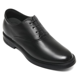 Sapato Masculino Salto Interno | Sapatos Oxford Casuais De Couro Preto 7CM