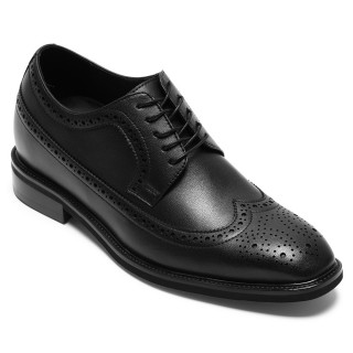 Vegan Elevator Brogues For Men - Black Height Increasing Dress Shoes 7 CM / 2.76 Inches