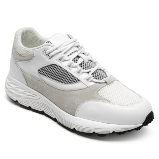 Zapatos Alzas Para Hombres -Zapatos Casuales De Malla Blancos 8CM