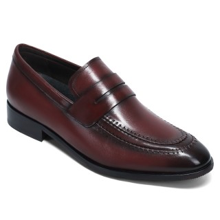 Sapato Social Com Salto Masculino - Sapatos Mocassins em Pele Borgonha 5CM