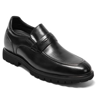 Sapato Social Masculino Com Salto Interno - Mocassim De Couro Preto 8CM