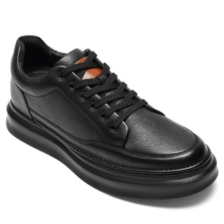 Salto Alto Para Homens - Tênis de Couro Preto da Moda 7CM