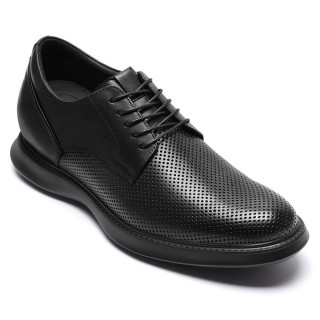 Sapato Masculino Com Salto | Sapatos derby leves e respiráveis em couro preto 7 CM
