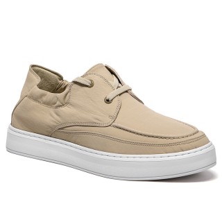 Salto Alto Para Homens - Sapatos Casuais Em Tecido De Poliéster Apricot 6CM
