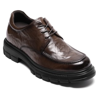 Salto Alto Para Homens | Sapatos Casuais Formais De Couro Cor Café 8CM