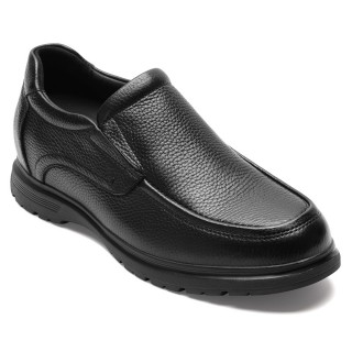 sapato com salto masculino | Mocassins Casuais em Couro Preto 8 CM
