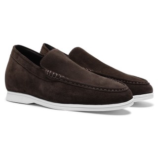 Sapatos Masculinos Com Salto - Mocassins De Elevador De Camurça Chocolate 6CM
