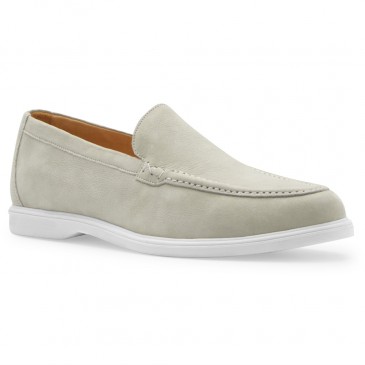 sapatos masculinos com elevação | mocassim em nobuck cinza pérola 5 CM