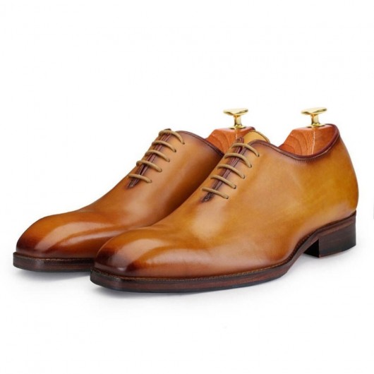 Sapato Social 7cm Mais Alto - Sapato De Salto Alto Masculino - Artesanais Wholecut Oxford - Ouro - 7CM Mais Alto - Chamaripa Shoes Portugal