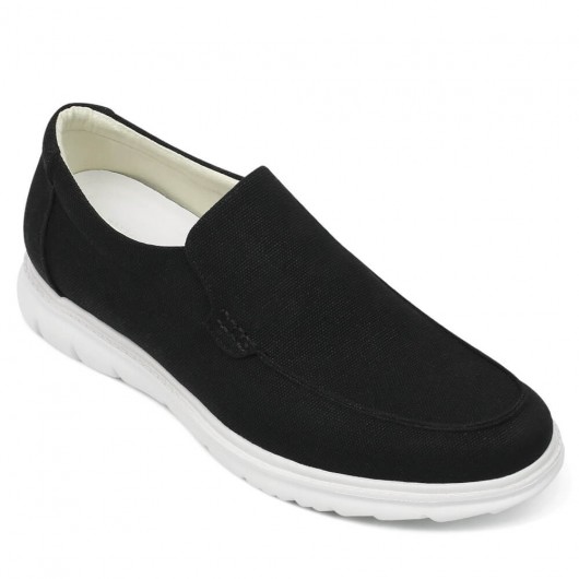 Height Increasing Shoes For Men - Black Canvas Casual Slip-On Elevator Loafers 1.95 Inches