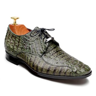 Height Increasing Shoes for Men - Green Exotic Crocodile Derby Shoes 2.76 Inches