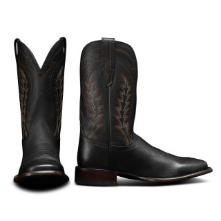Men's Height Increasing Cowboy Boots | Black Leather Vintage Cowboy Boots 7CM / 2.76 Inches