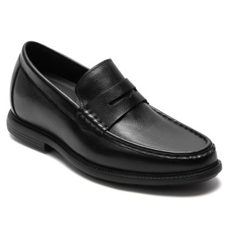 Men's Height Increasing Loafers - Black Soft Leather Business Casual Shoes 7CM / 2.76 Inches