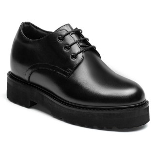 Elevator Shoes For Women - Black Calfskin Business Height Increasing Casual Shoes 3.15 Inches
